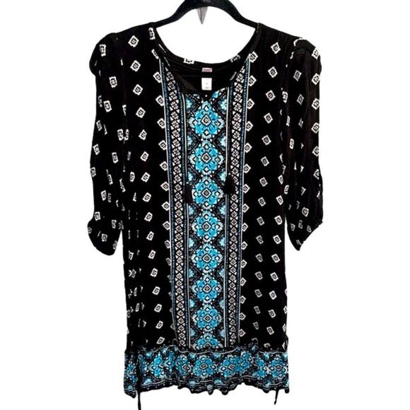 Justice Girl’s Beaded Embroidered Geometric Print Tassel Peasant Dress Size 14 - Picture 1 of 15